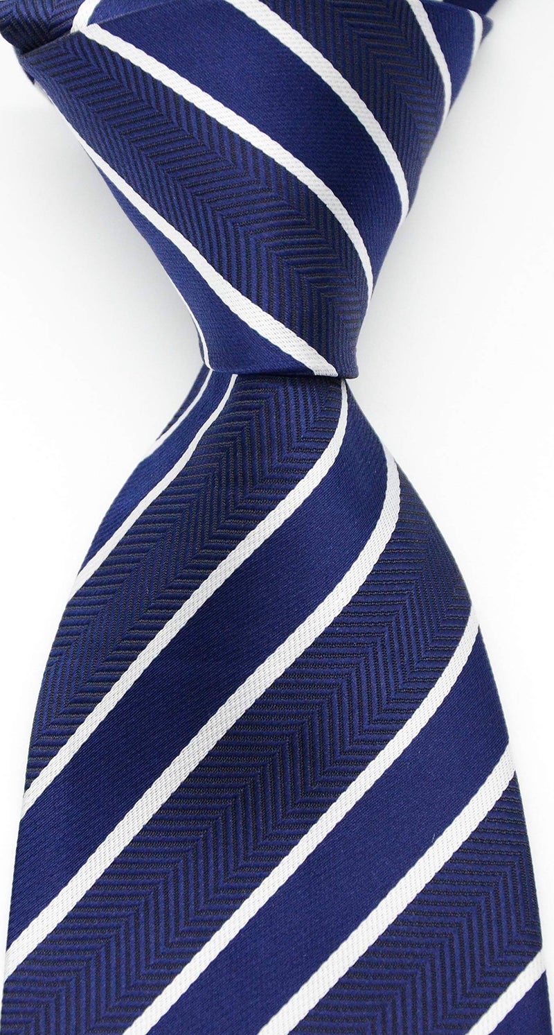 Geotae Zerun New Classic Men's Striped Silk Tie Necktie (Striped Blue/White) - Image 3